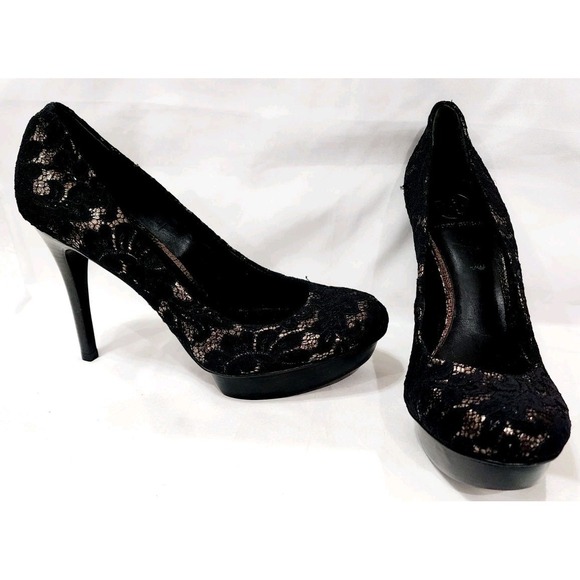 Tory Burch Shoes - Tory Burch BLACK FABRIC LACE Mesh Silver Leather Stiletto Heel Pump High 9.5 New